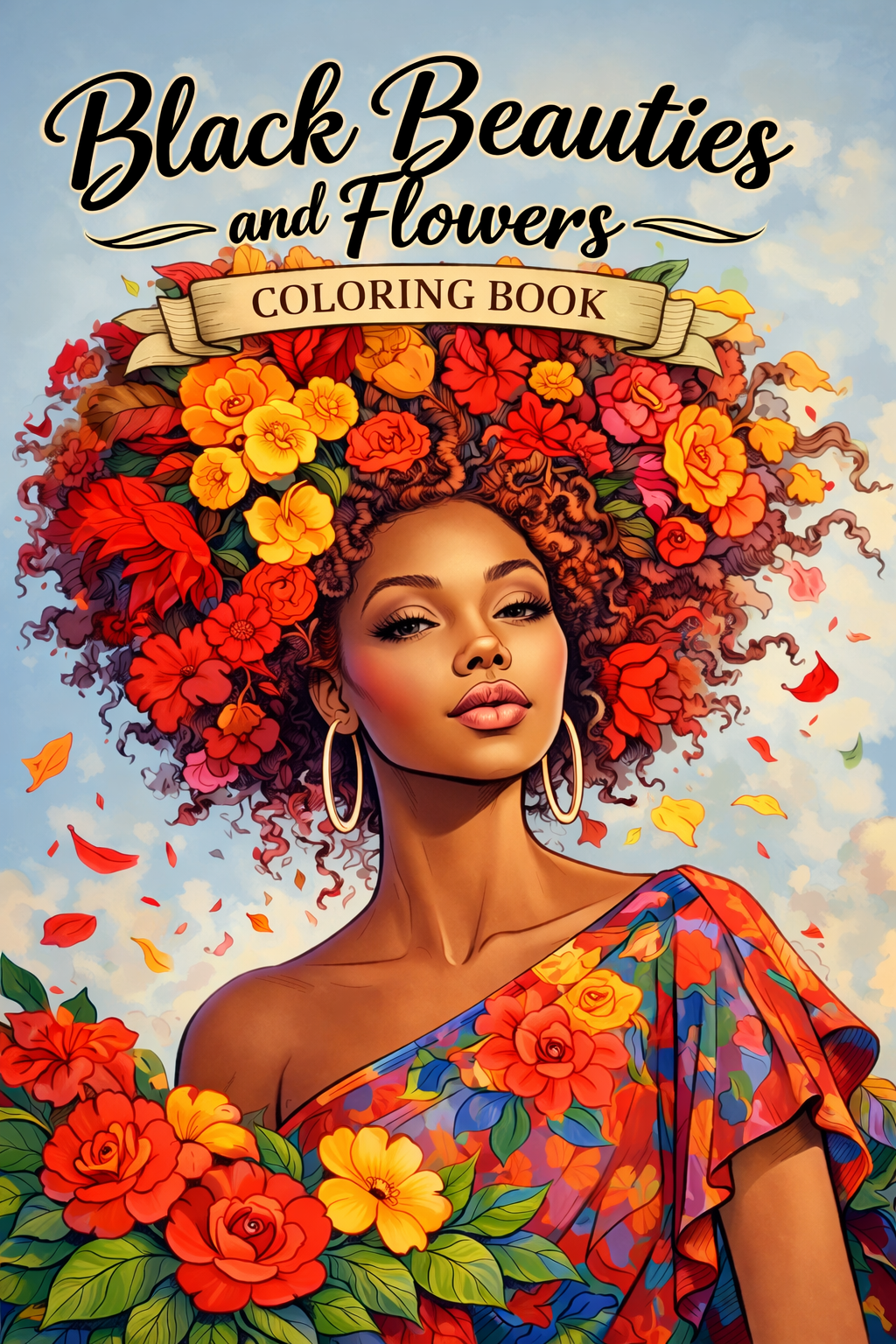 Black Beauties and Flowers Coloring Book