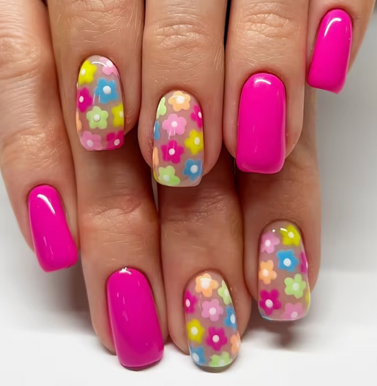 Pink Floral Press On Nails